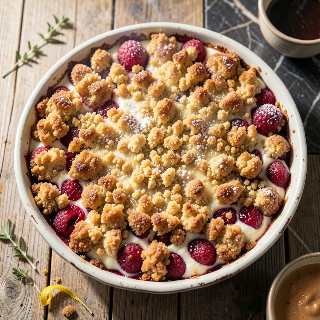 Raspberry Cream Crumble Pie Recipe: Tart Berries Meet Buttery Streusel