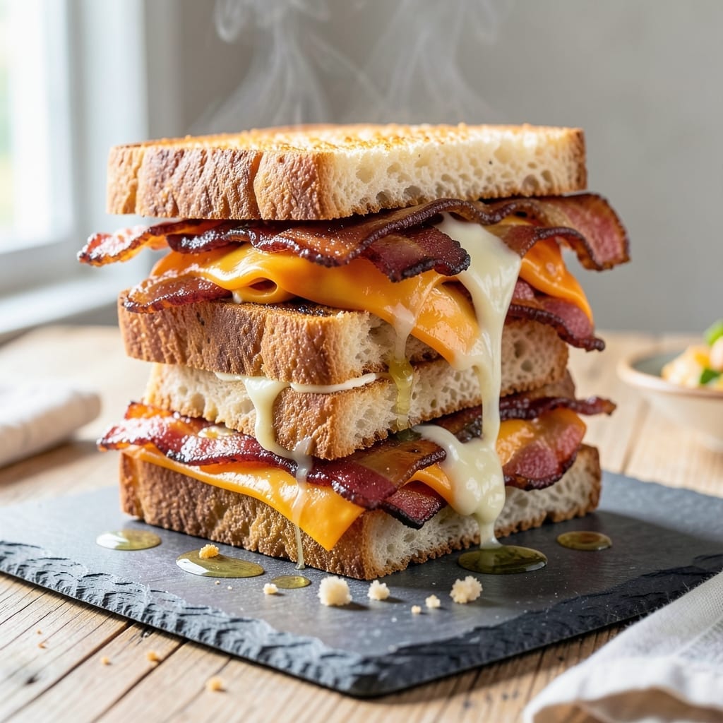 Bacon Grilled Cheese Sandwich Recipe: Crispy Edges With Triple Cheese Melt