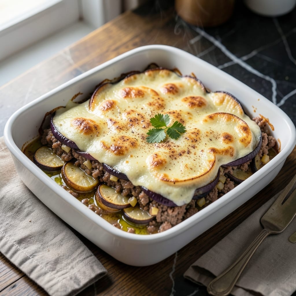 Recipe for Moussaka With Potatoes and Eggplant: Layered Mediterranean Comfort