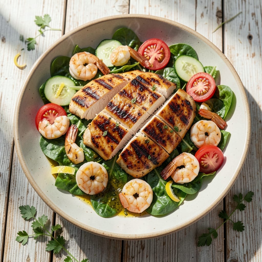 Grilled Chicken and Shrimp Salad Recipe: Smoky Protein Over Fresh Greens