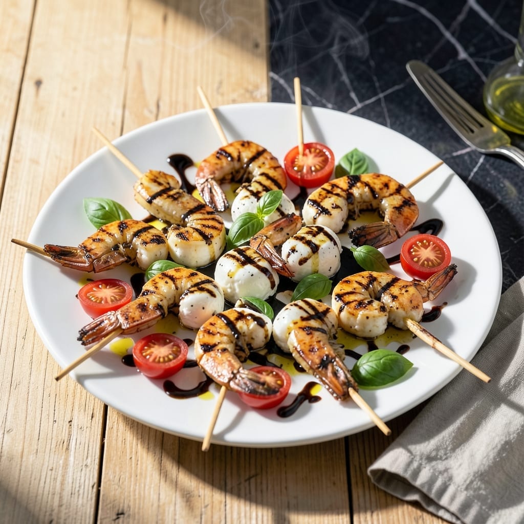 Grilled Shrimp Caprese Recipe: Skewered Mediterranean Freshness