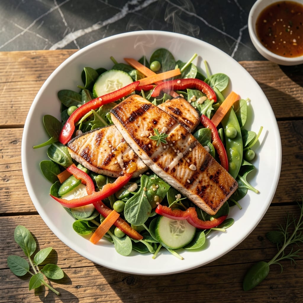 Asian Grilled Salmon Salad Recipe: Flaky Fish Meets Fresh Greens