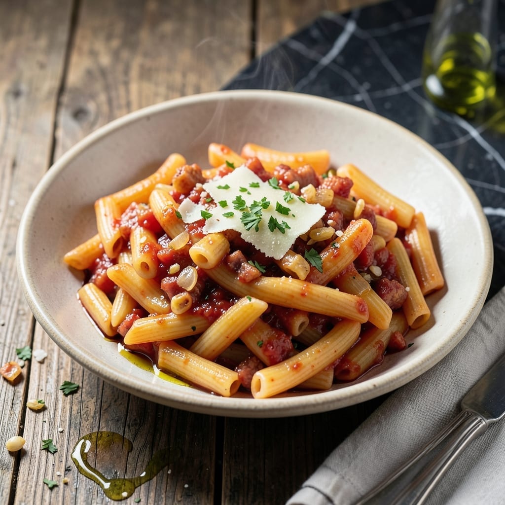 Recipe for Bucatini All'Amatriciana: Roman-Style Bacon and Tomato Sauce