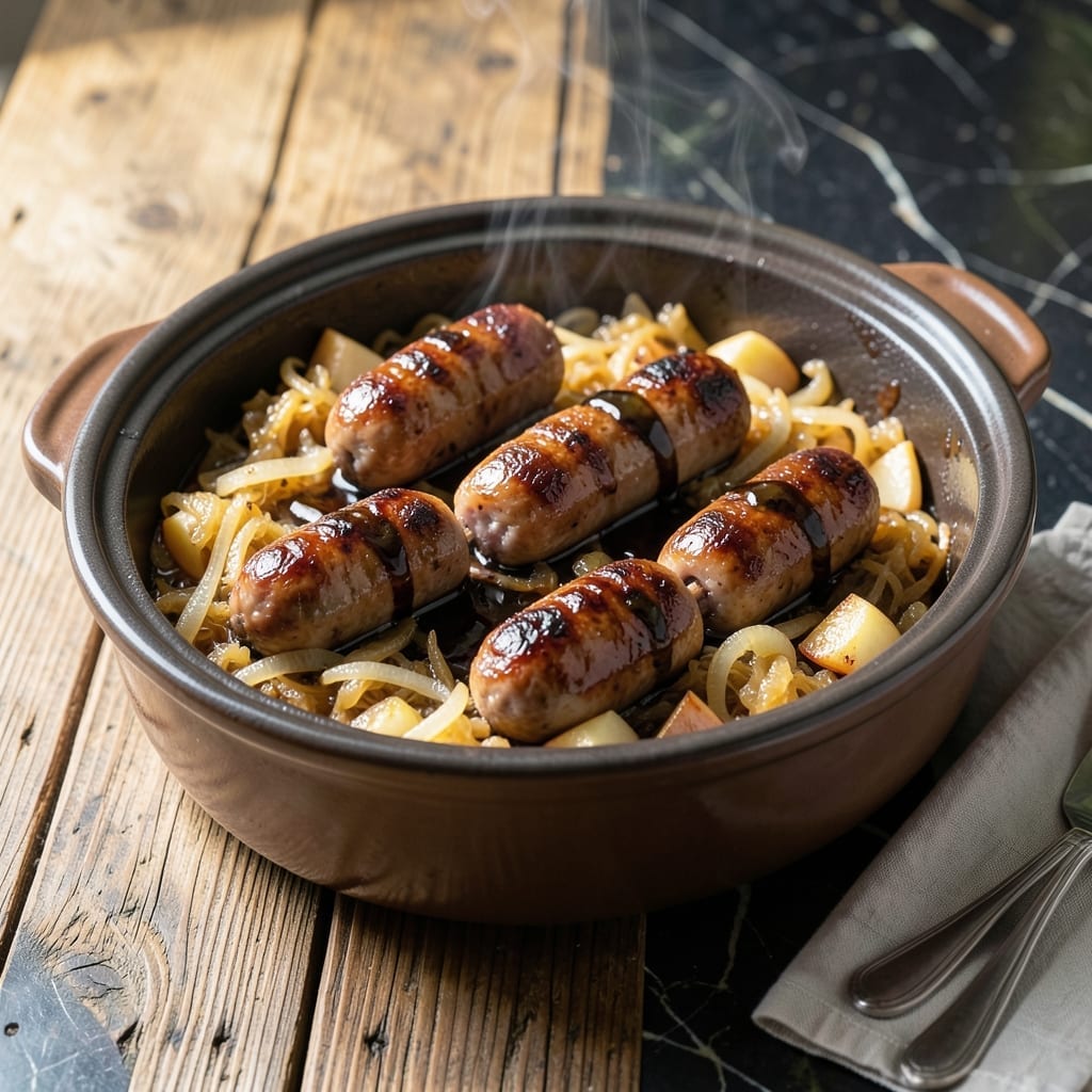 Recipe for Brats and Sauerkraut in Crock Pot: Set-It-And-Forget-It German Feast