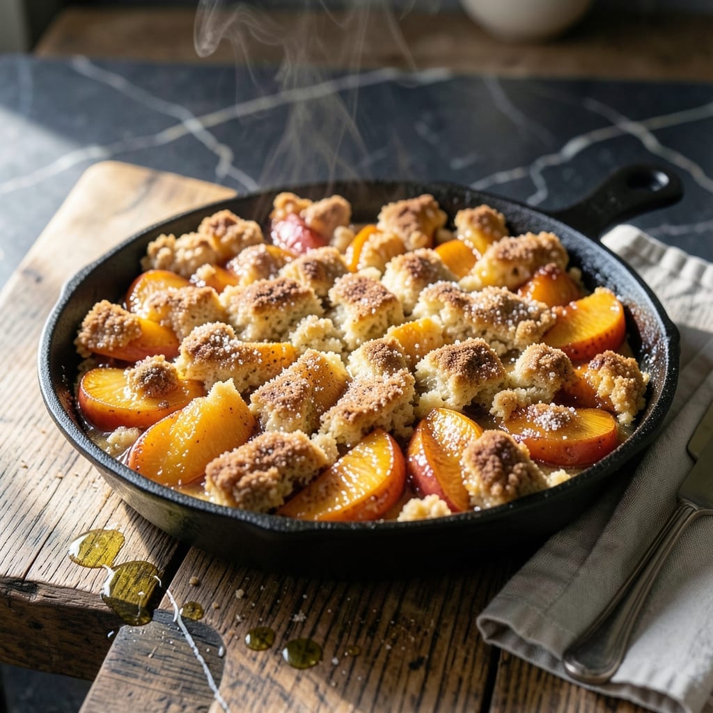 Peach Cobbler Recipe With Frozen Peaches: Warm Spiced Filling Under Golden Biscuit Topping