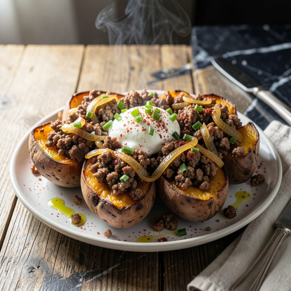 Loaded Sweet Potato Recipe With Meat: Hearty Stuffed Sweetness With Savory Toppings
