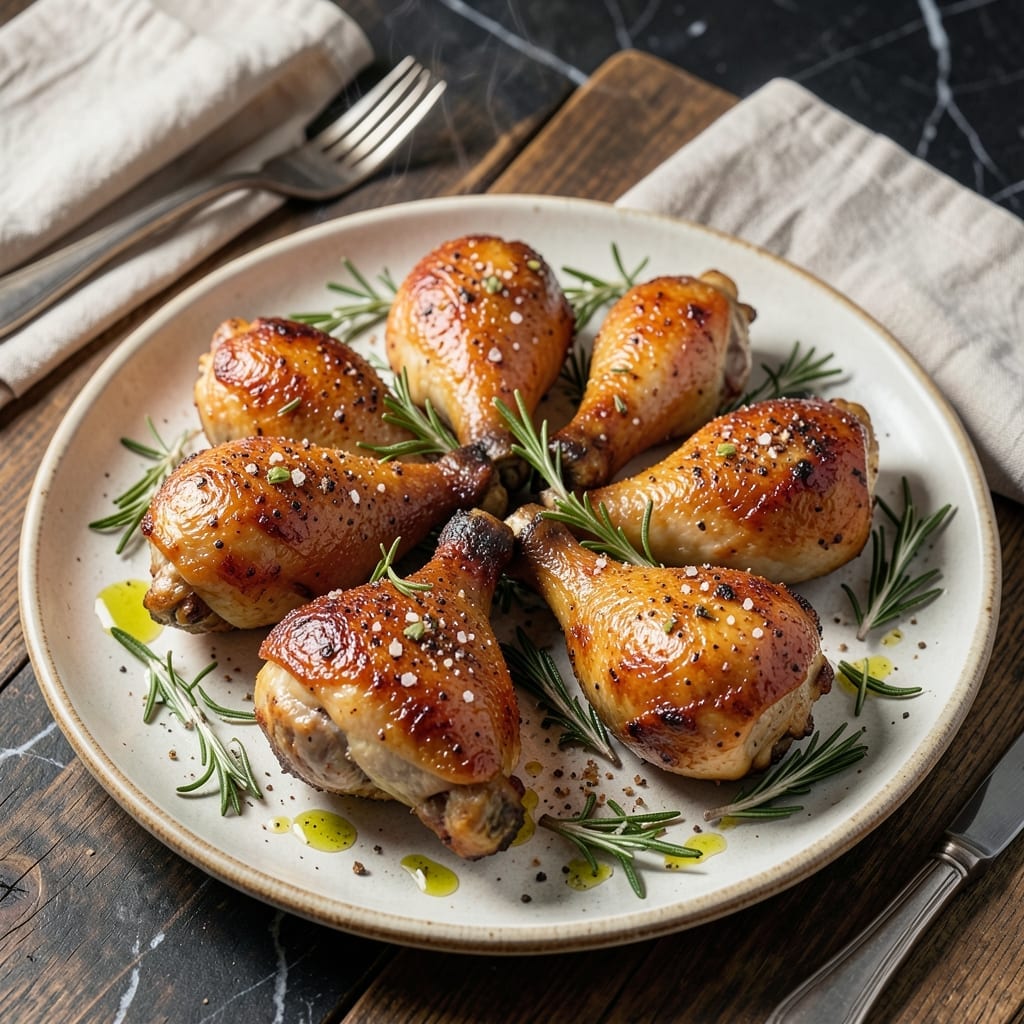 Recipe for Baked Chicken Drumsticks With Rosemary: Herb-Infused Crispy Skin