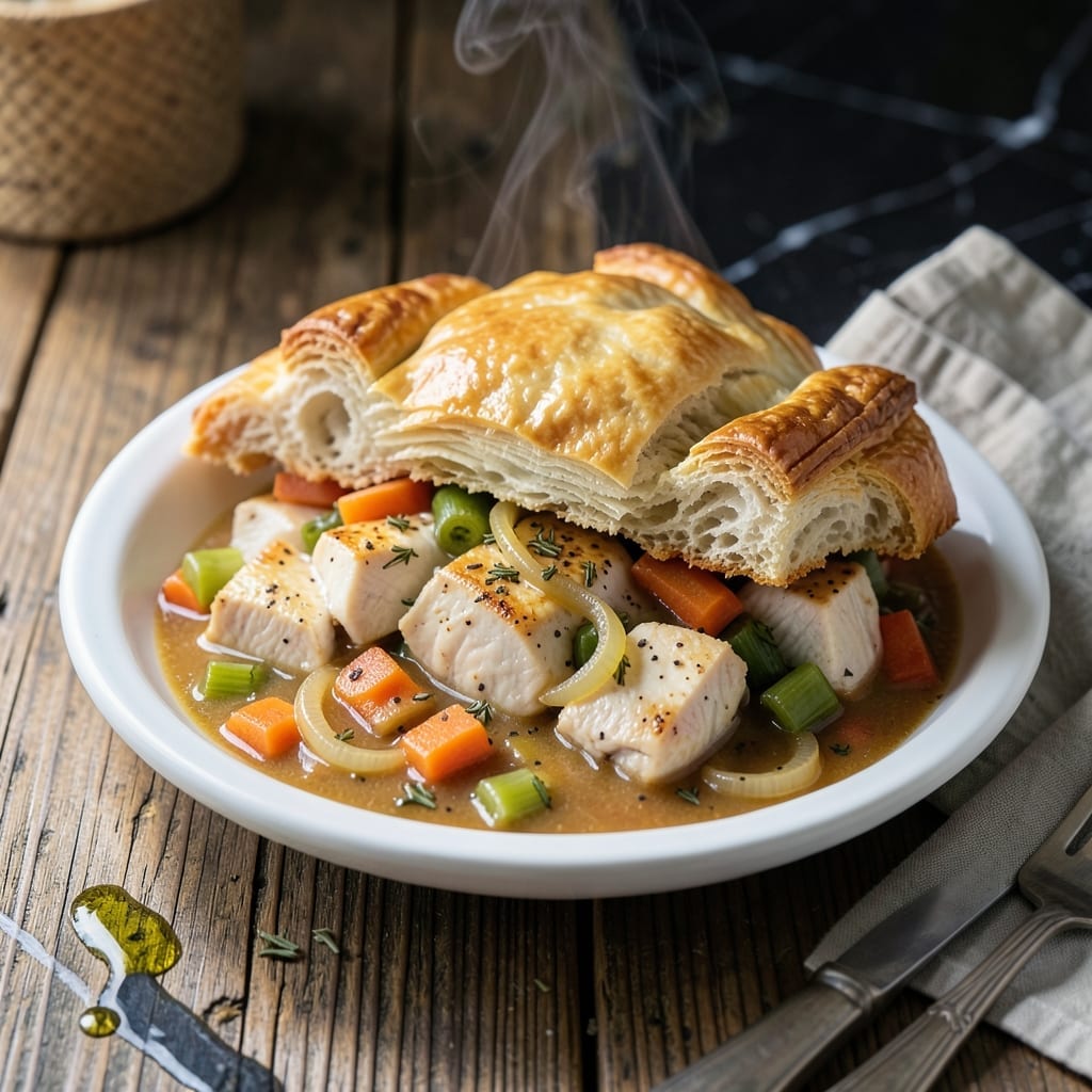 Chicken Pot Pie Recipe With Biscuits: Flaky Topping Over Savory Filling