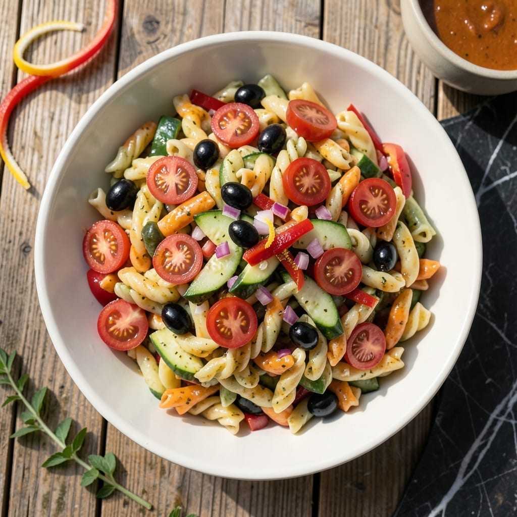 Tri Color Pasta Salad Recipe With Italian Dressing: Vibrant Bite-Sized Garden Delight