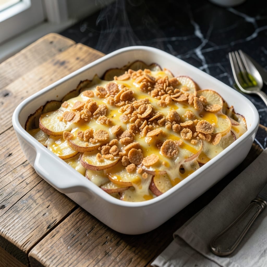 Cheesy Potato Recipe With Corn Flakes: Crunchy Topped Casserole Delight