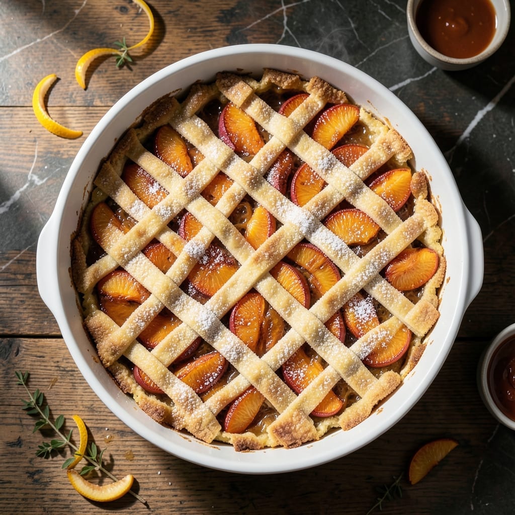 Peach Cobbler Recipe With Pie Crust: Buttery Lattice Over Sweet Juicy Peaches