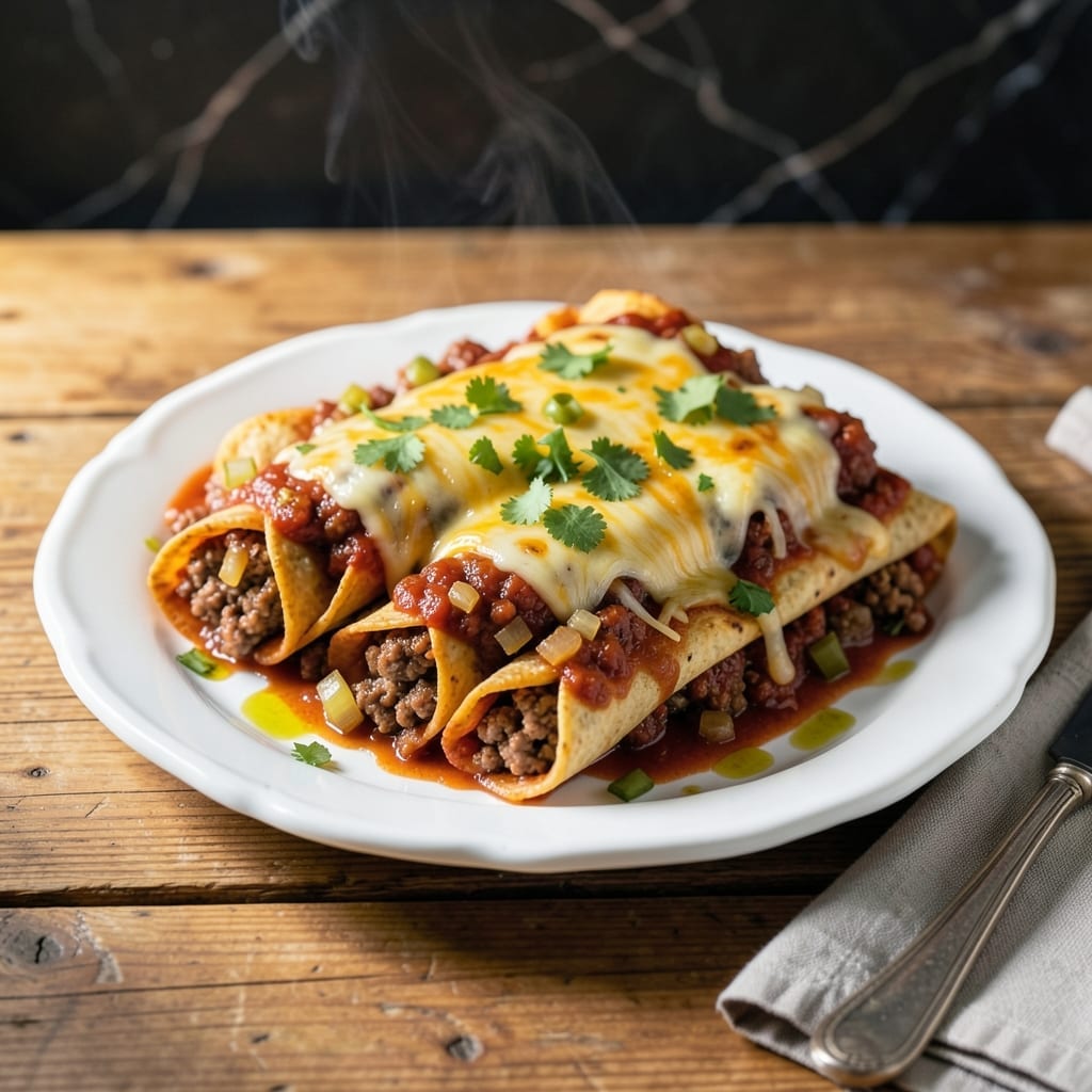 Recipe for Beef Enchiladas With Ground Beef: Cheesy Layers of Tex-Mex Flavor