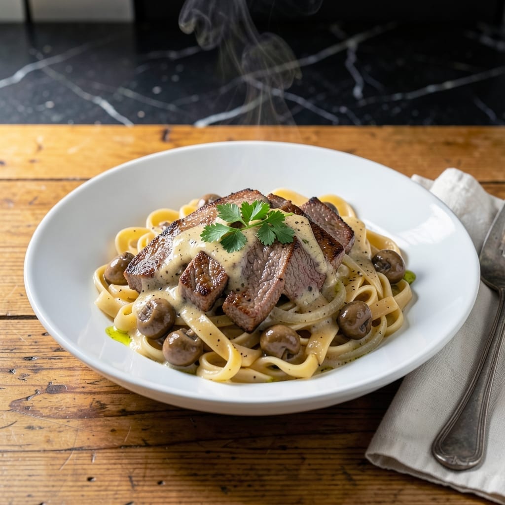 Beef Stroganoff Recipe With Sirloin Tips: Velvety Mushroom Sauce Over Egg Noodles