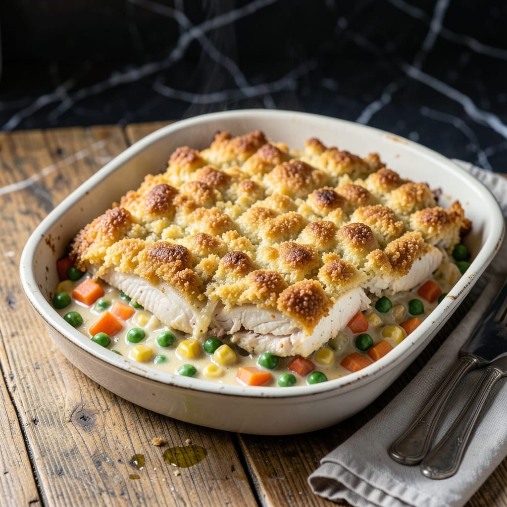 Recipe For Chicken Cobbler With Biscuit Mix: Savory Filling Under Golden Biscuit Crust