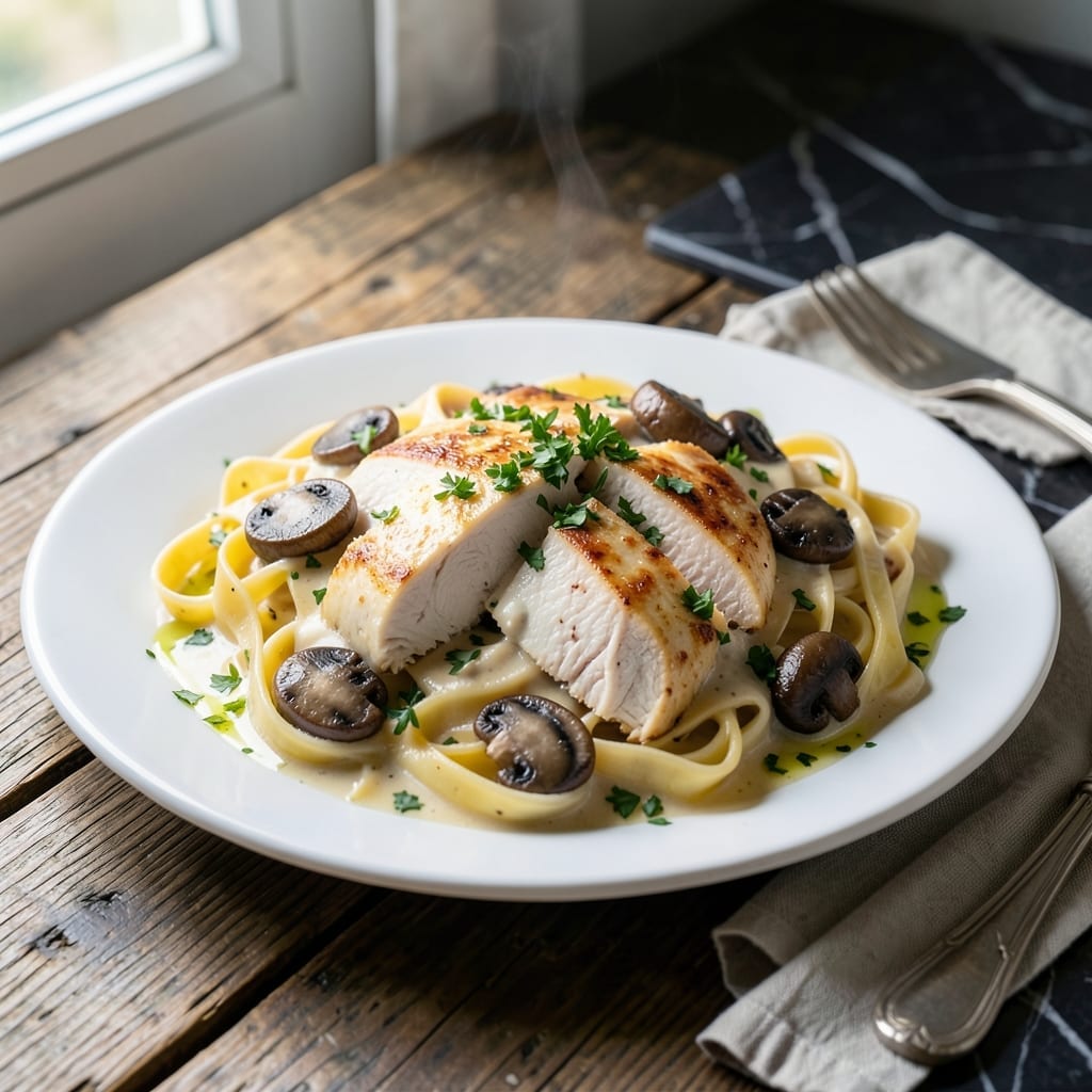 Recipe for Chicken Tetrazzini Bake: Cheesy Pasta Casserole with Mushroom Depth
