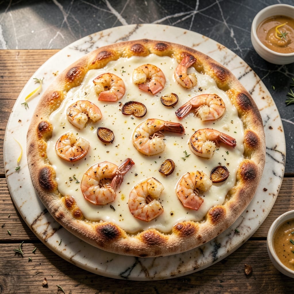 Shrimp Pizza Recipe White Sauce: Garlicky Cream Base With Succulent Shrimp
