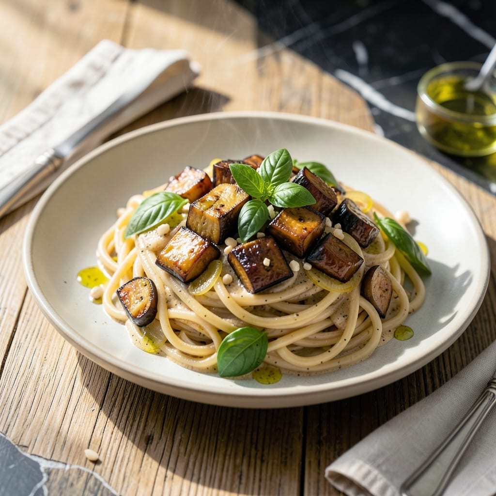 Eggplant Pasta Recipe No Tomato: Garlicky Cream Sauce With Roasted Veggies
