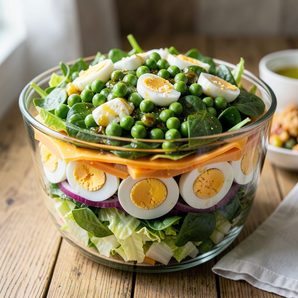7 Layer Salad Recipe With Eggs and Peas: Layered Freshness in a Bowl