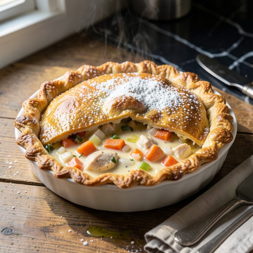 Chicken Pot Pie Recipe With Canned Chicken: Flaky Crust Over Creamy Herb Filling