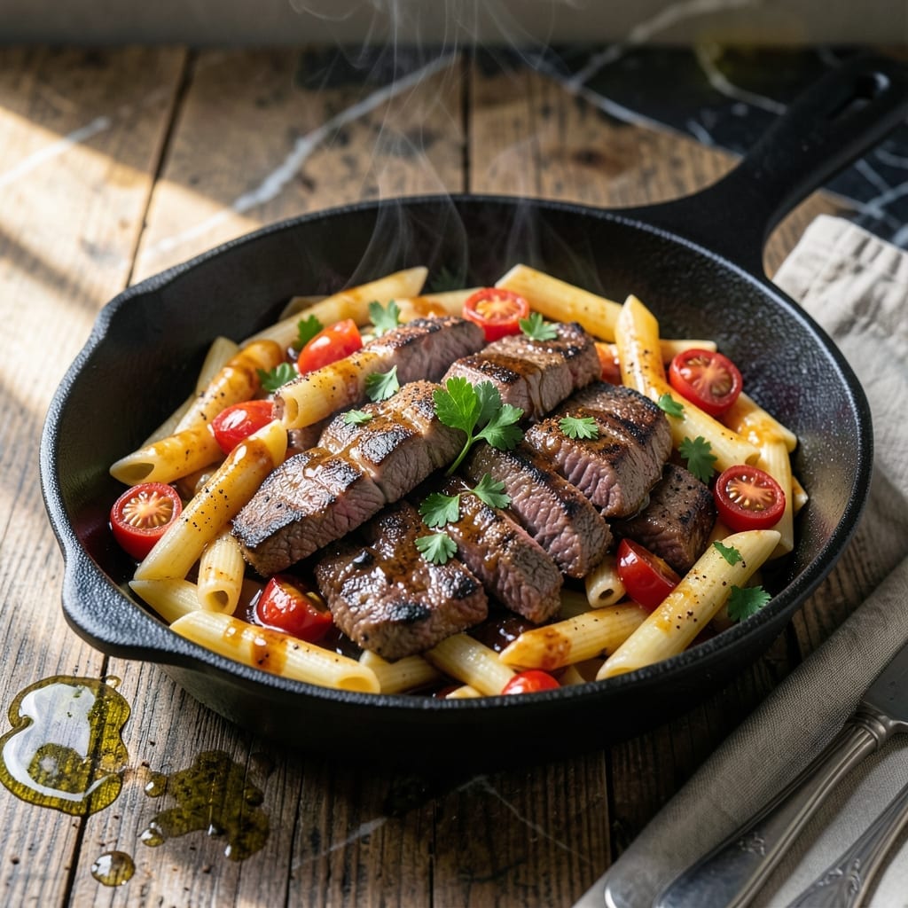 One Pot Smoky Honey BBQ Steak Pasta Recipe: Rich and Meaty in One Pan