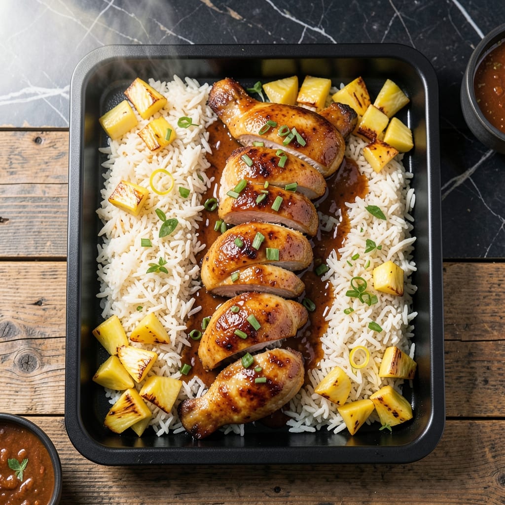 Hawaiian Chicken Sheet Pan Recipe With Rice: Pineapple-Glazed One-Tray Dinner