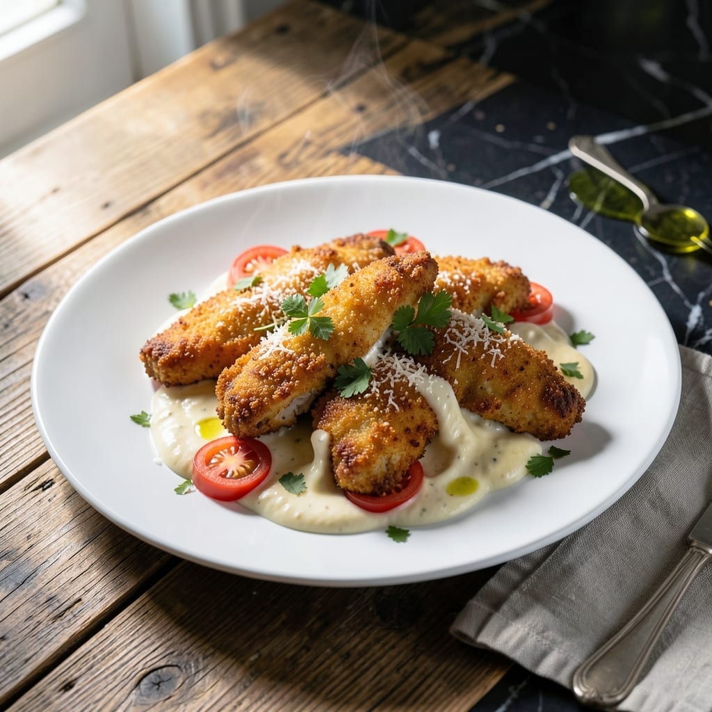 Crispy Chicken Alfredo Recipe: Golden Crust Over Creamy Fettuccine