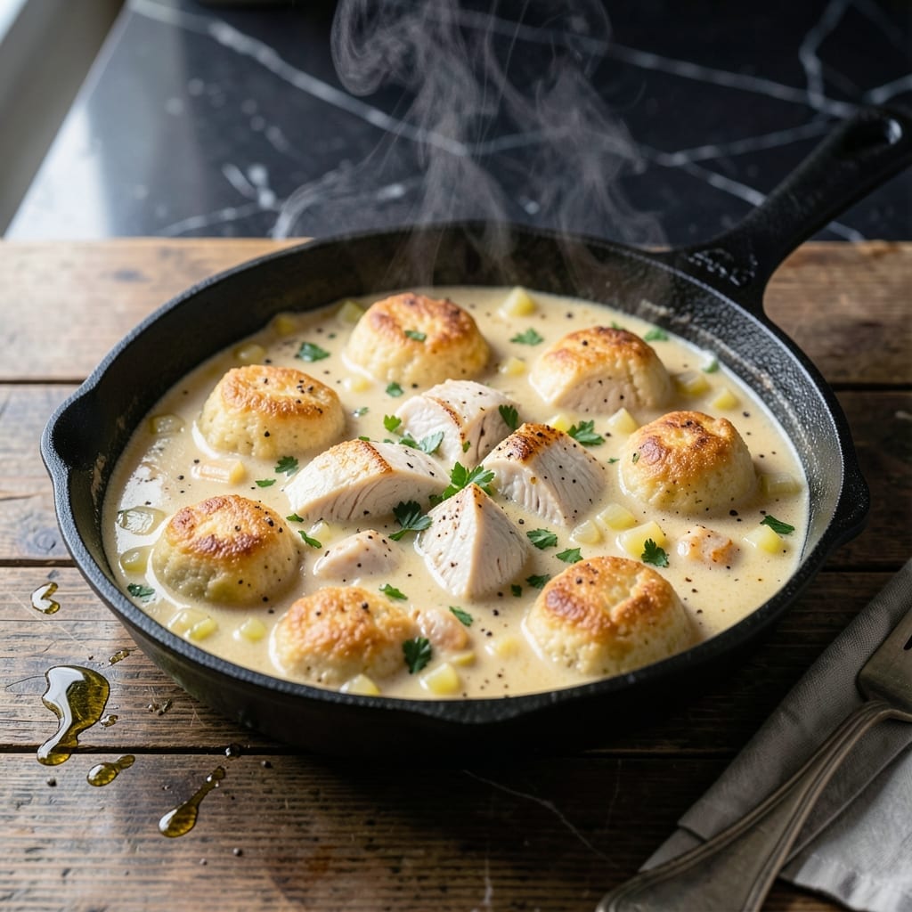 Recipe for Chicken and Dumpling Bake: Fluffy Topped One-Dish Comfort