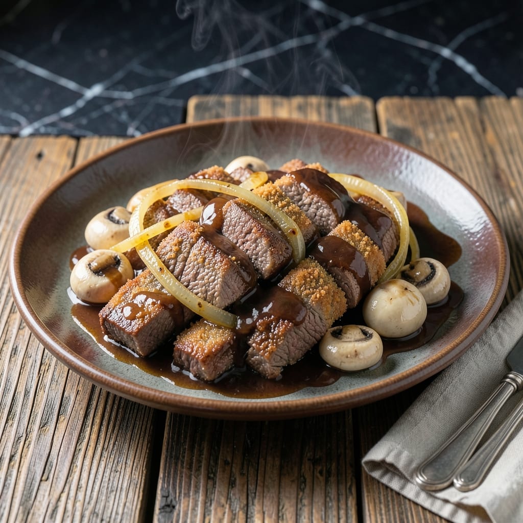 Recipe for Crock Pot Swiss Steak: Slow-Cooked Beef With Mushroom Gravy Recipe for Crock Pot Swiss Steak: Slow-Cooked Beef With Mushroom Gravy