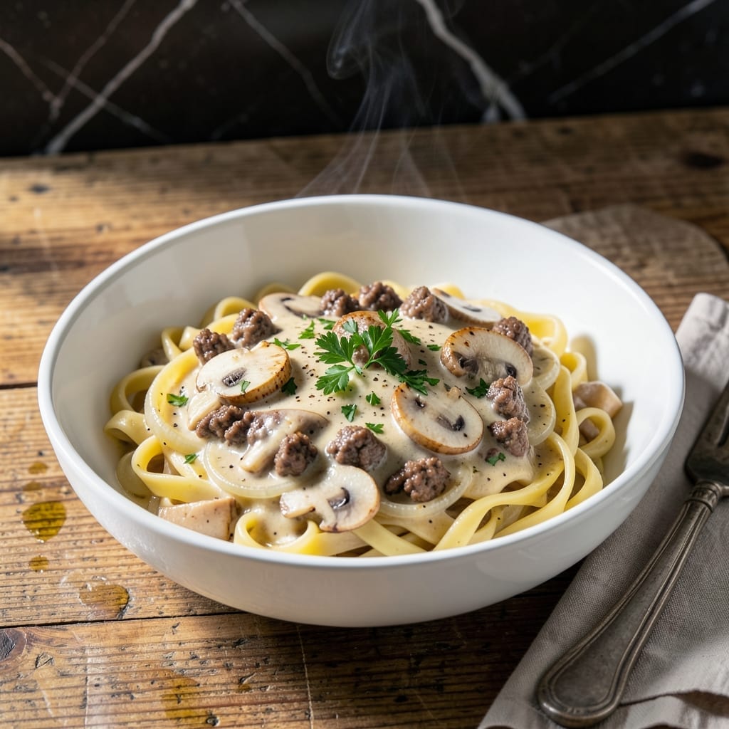 Beef Stroganoff Recipe Ground Beef: Rich Mushroom Sauce Over Egg Noodles