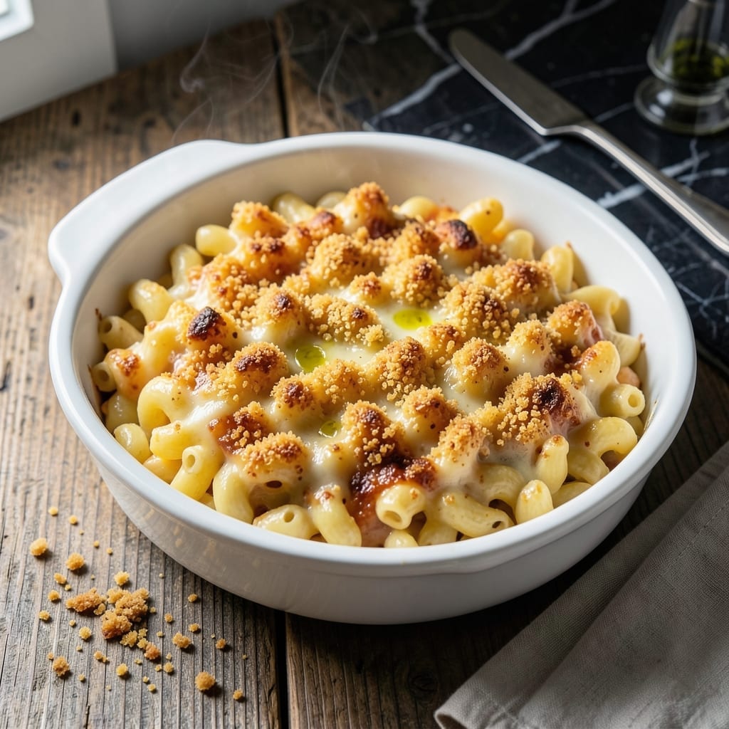 Mac N Cheese Recipe With Panko Bread Crumbs: Buttery Crunch Topping Over Creamy Pasta Mac N Cheese Recipe With Panko Bread Crumbs: Buttery Crunch Topping Over Creamy Pasta