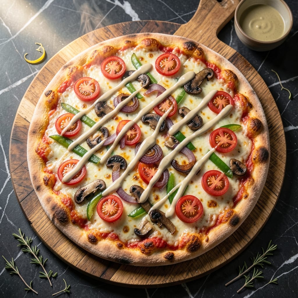 Recipe for Veggie Pizza With Ranch Dressing: Loaded Garden Freshness Drizzled Right