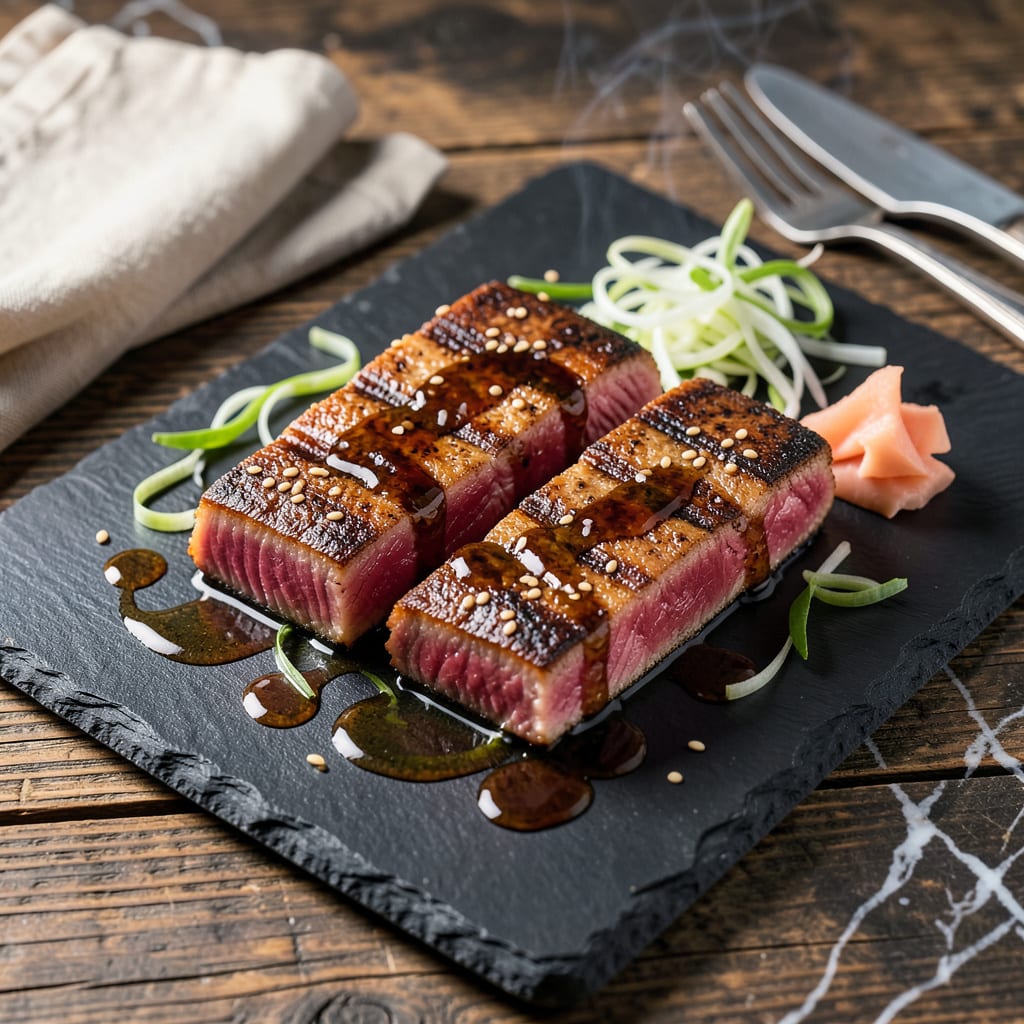 Ahi Tuna Steak Grill Recipe: Pacific Rim Seared With Sesame Crust illustration with key details