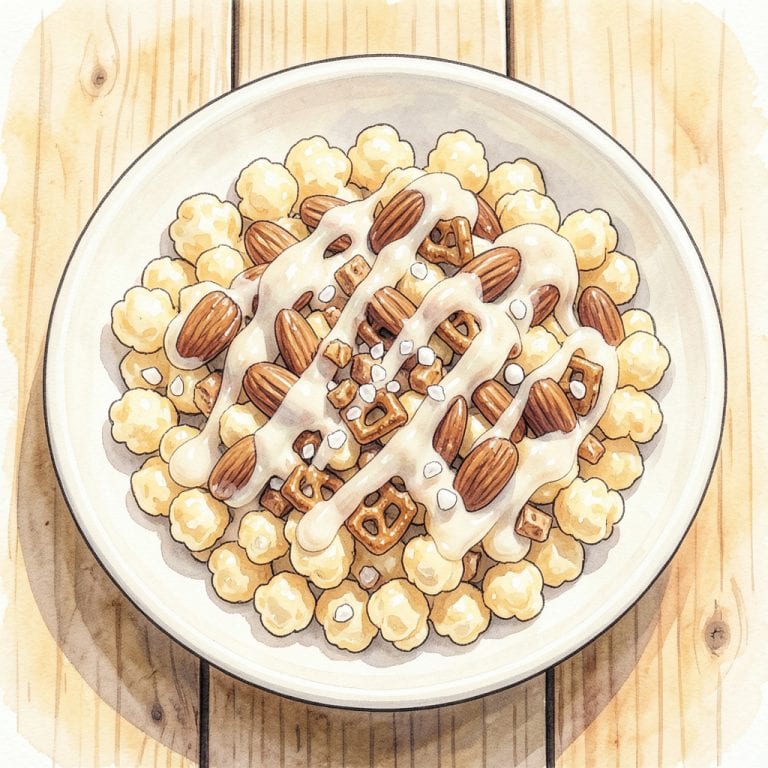 Visual representation of almond bark puffed corn recipe