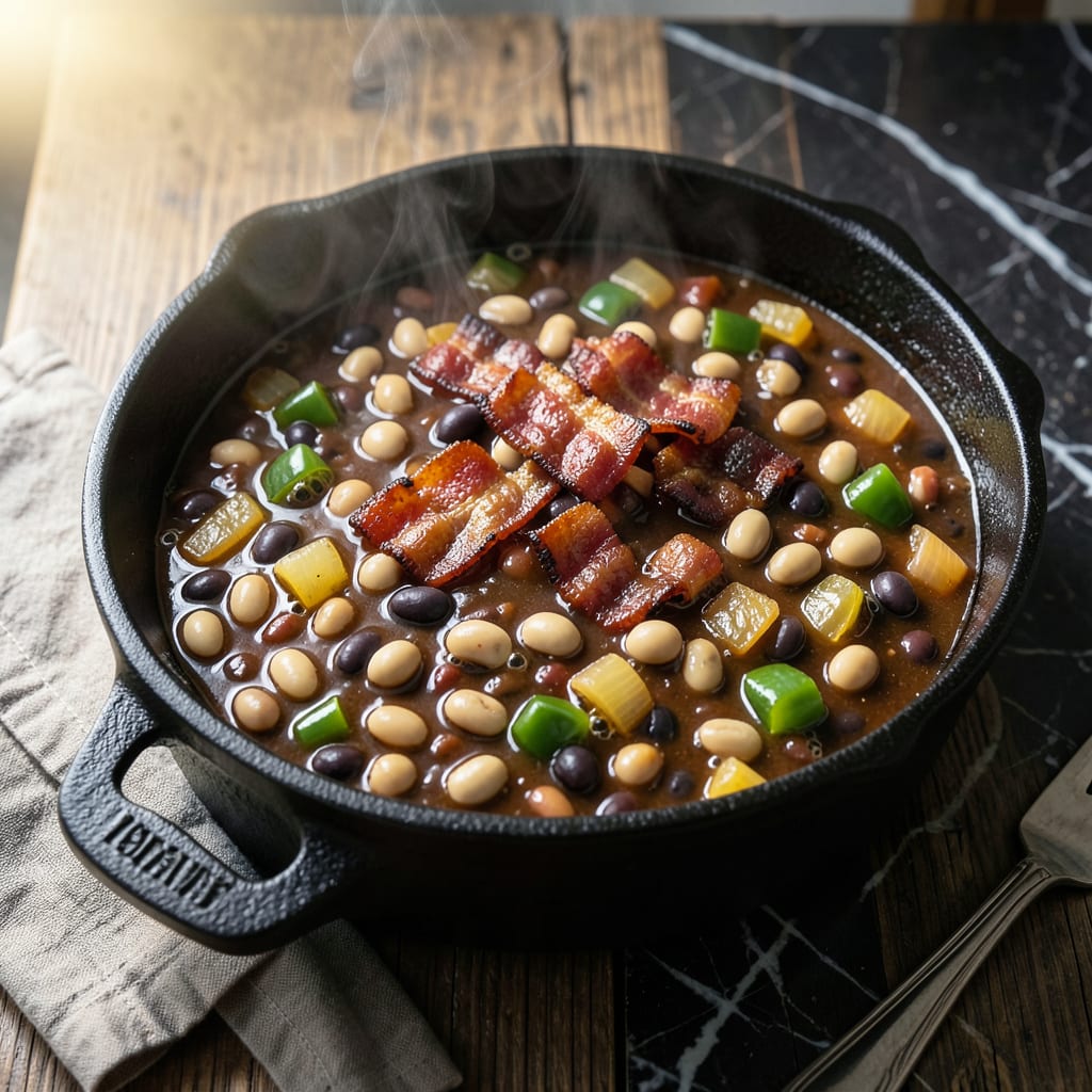 Visual representation of American BBQ Beans Recipe: Smoky Sweetness with a Molasses Kiss