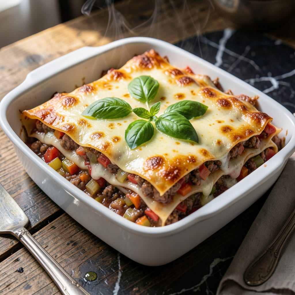 authentic lasagna recipe with bechamel sauce illustration with key details