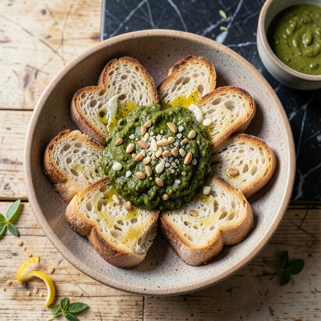 Bonefish Grill Bread and Pesto Recipe: Garlicky Spread With Toasted Bread Slices