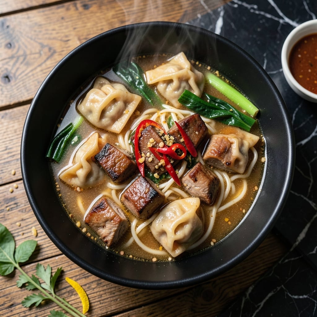 BBQ Pork Wonton Noodle Soup Recipe: Umami-Rich Broth With Tender Dumplings