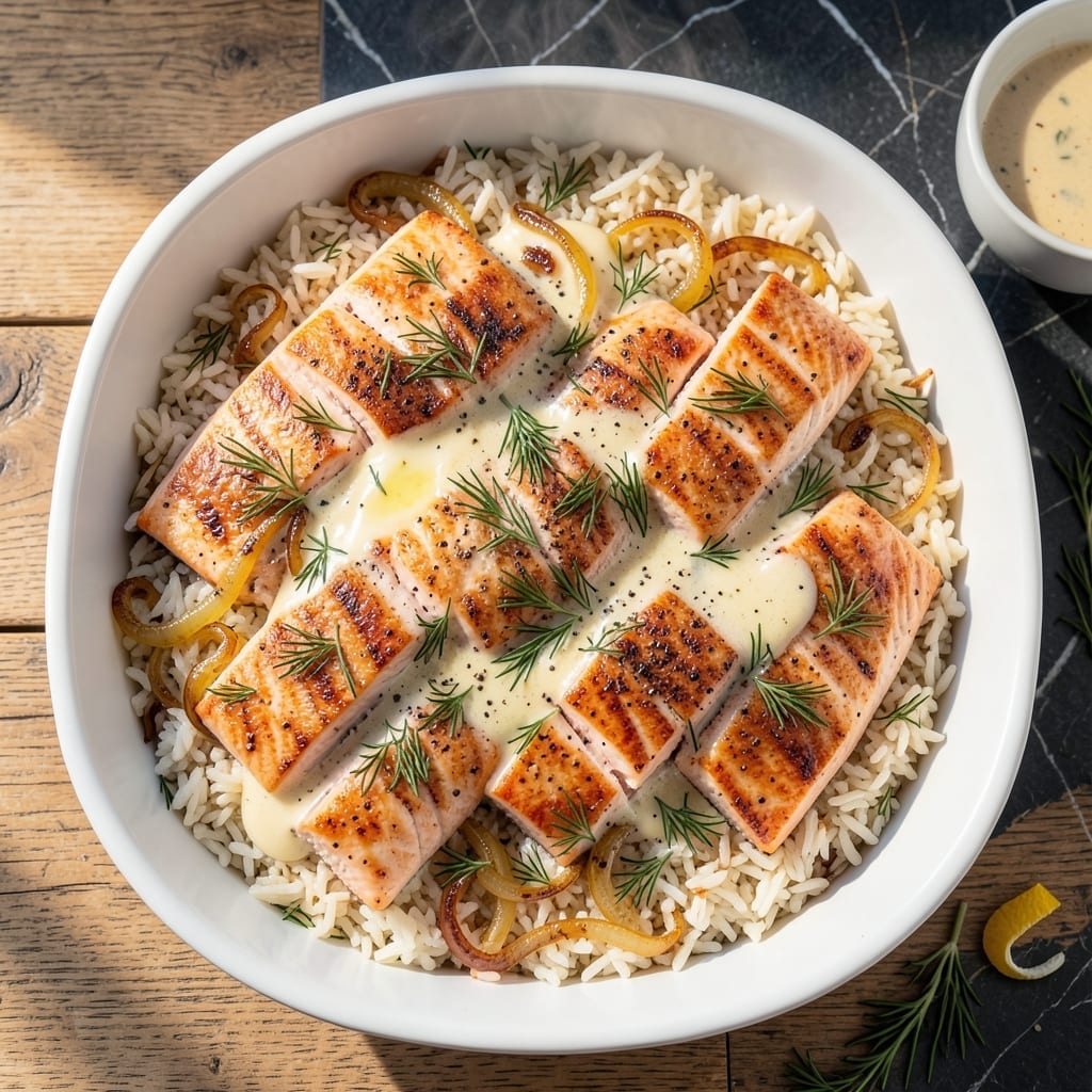 Salmon Casserole Recipe With Rice: Flaky Fish Over Creamy Bed