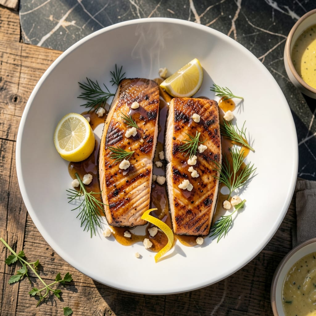 Recipe For Bake Salmon Fillet: Flaky Center With Lemon Garlic Glaze