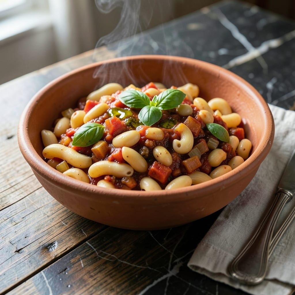 Traditional Italian Pasta Fagioli Recipe With Tomato Sauce: Hearty White Bean and Pasta Bowl