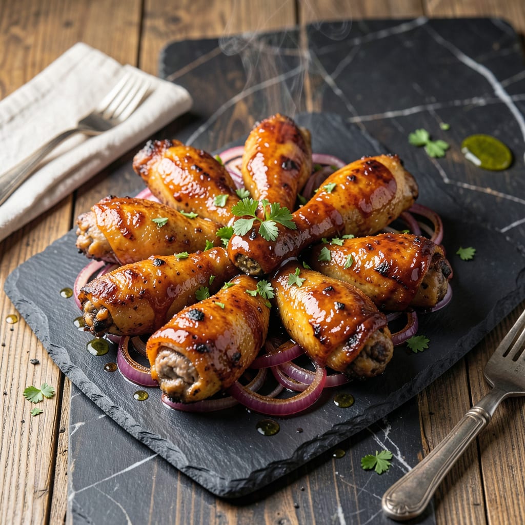 Baked BBQ Drumsticks Recipe: Sticky Glaze Over Fall Off The Bone Meat example with annotations