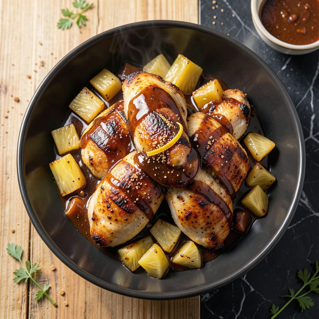 Complete baked bbq pineapple chicken recipe overview image