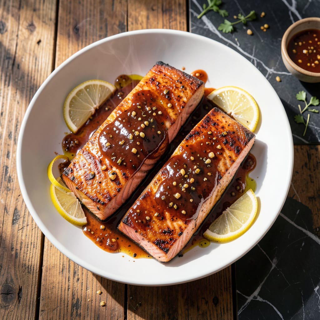 Visual representation of Baked BBQ Salmon Recipe: Zesty Glaze Over Flaky Fillets