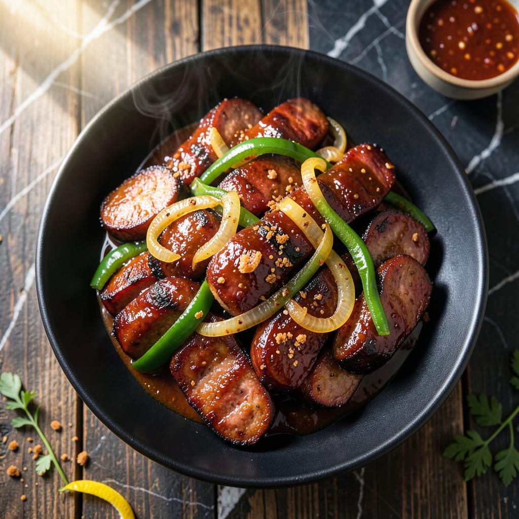 baked bbq sausage recipe example with annotations