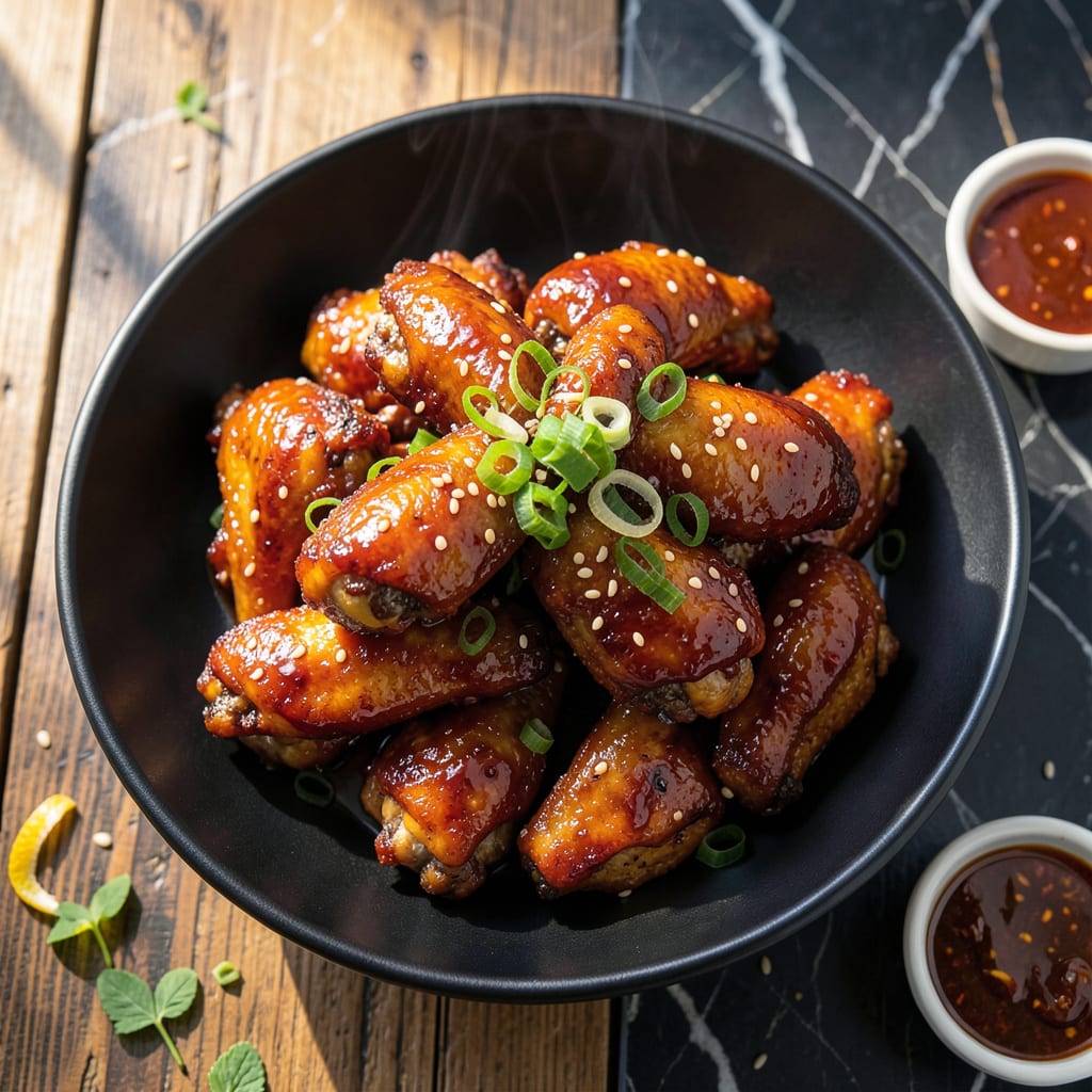 baked korean bbq chicken wings recipe illustration with key details