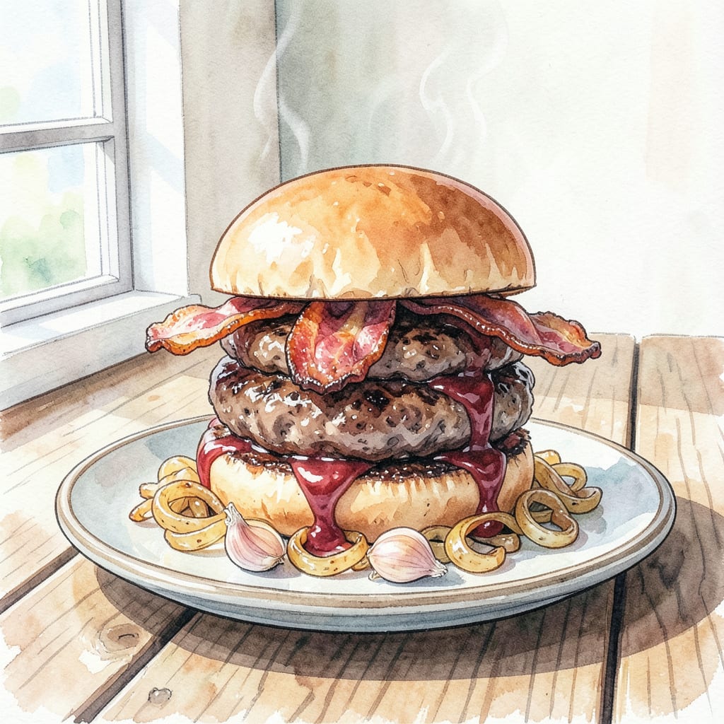 BBQ Bacon Burgers Recipe: Juicy Patty with Crispy Bacon illustration with key details