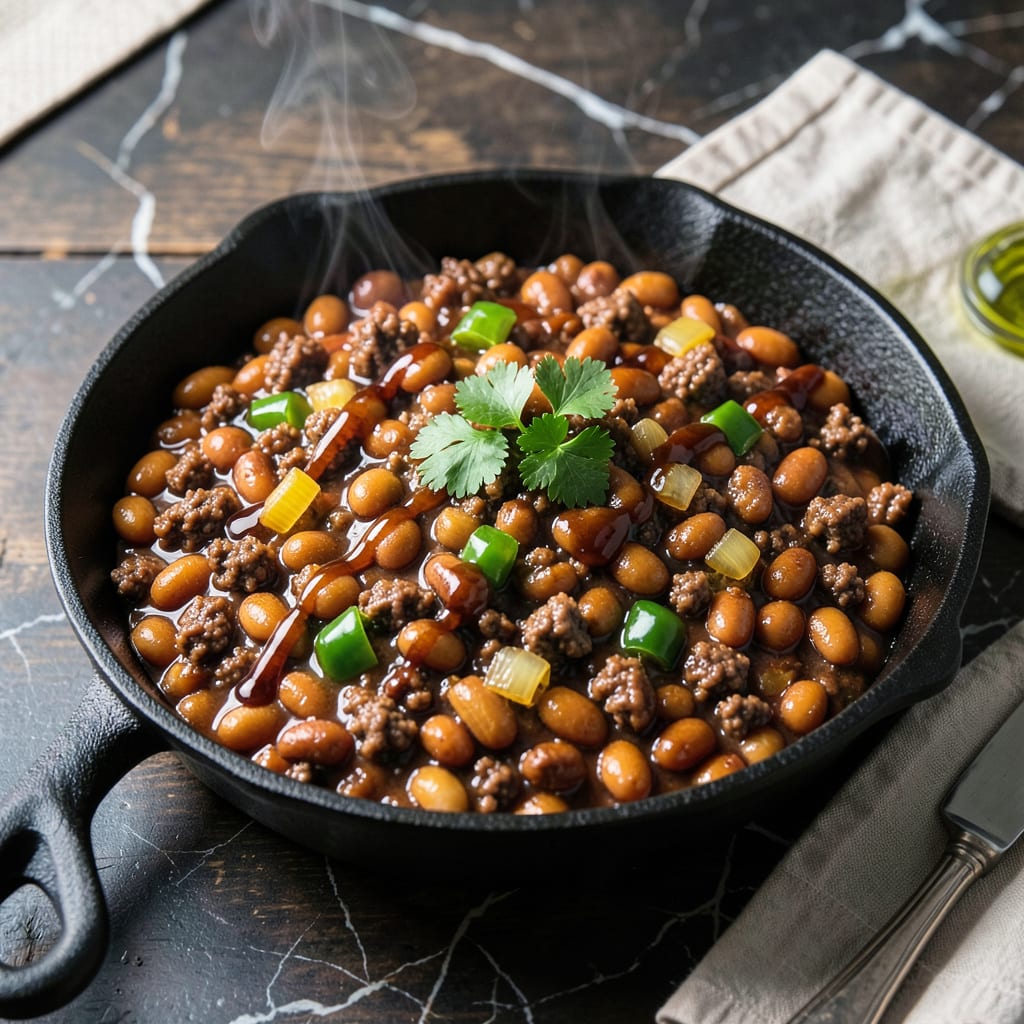 Visual representation of BBQ Baked Beans Recipe With Ground Beef: Smoky Meaty Depth in One Pot