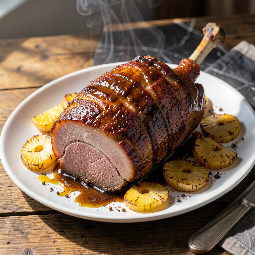 BBQ Baked Ham Recipe: Sweet Glaze With Caramelized Crust illustration with key details