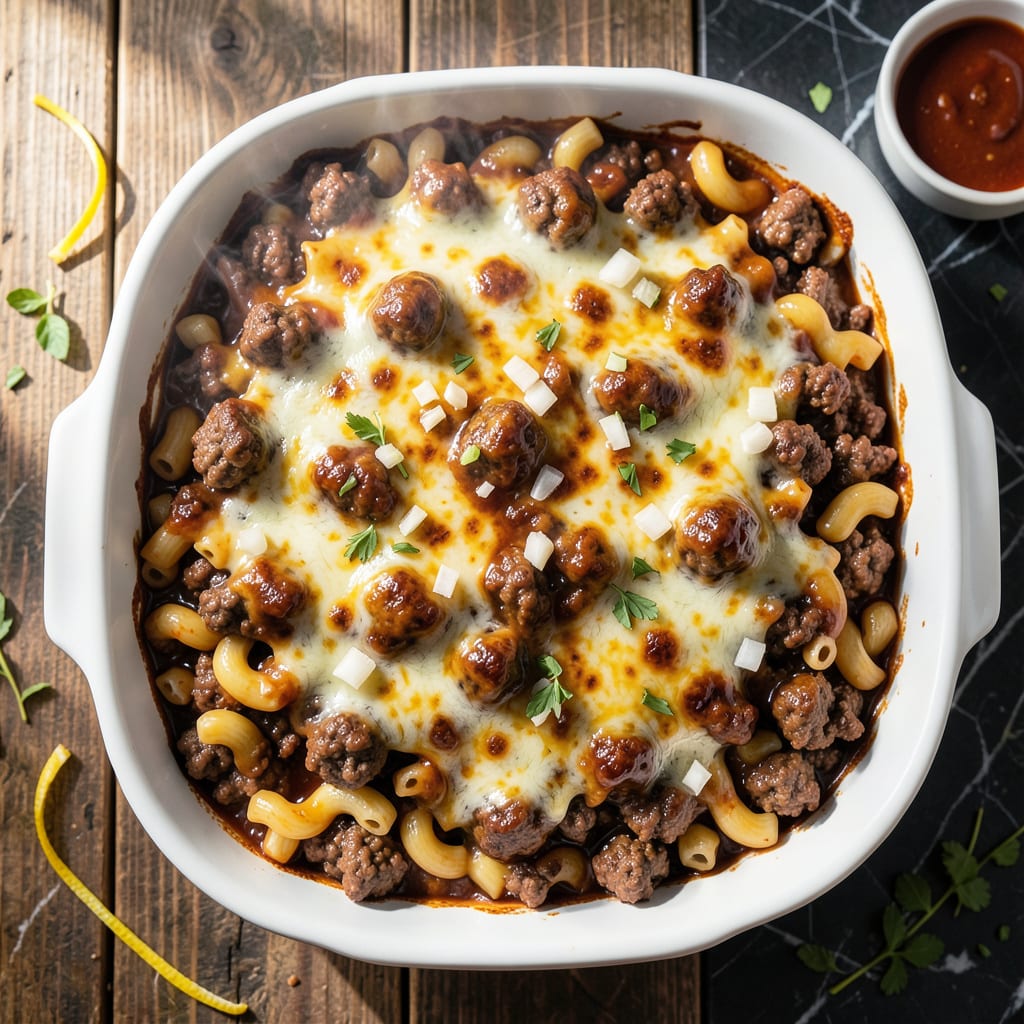 Visual representation of BBQ Beef Casserole Recipe: Smoky Layers of Cheesy Goodness