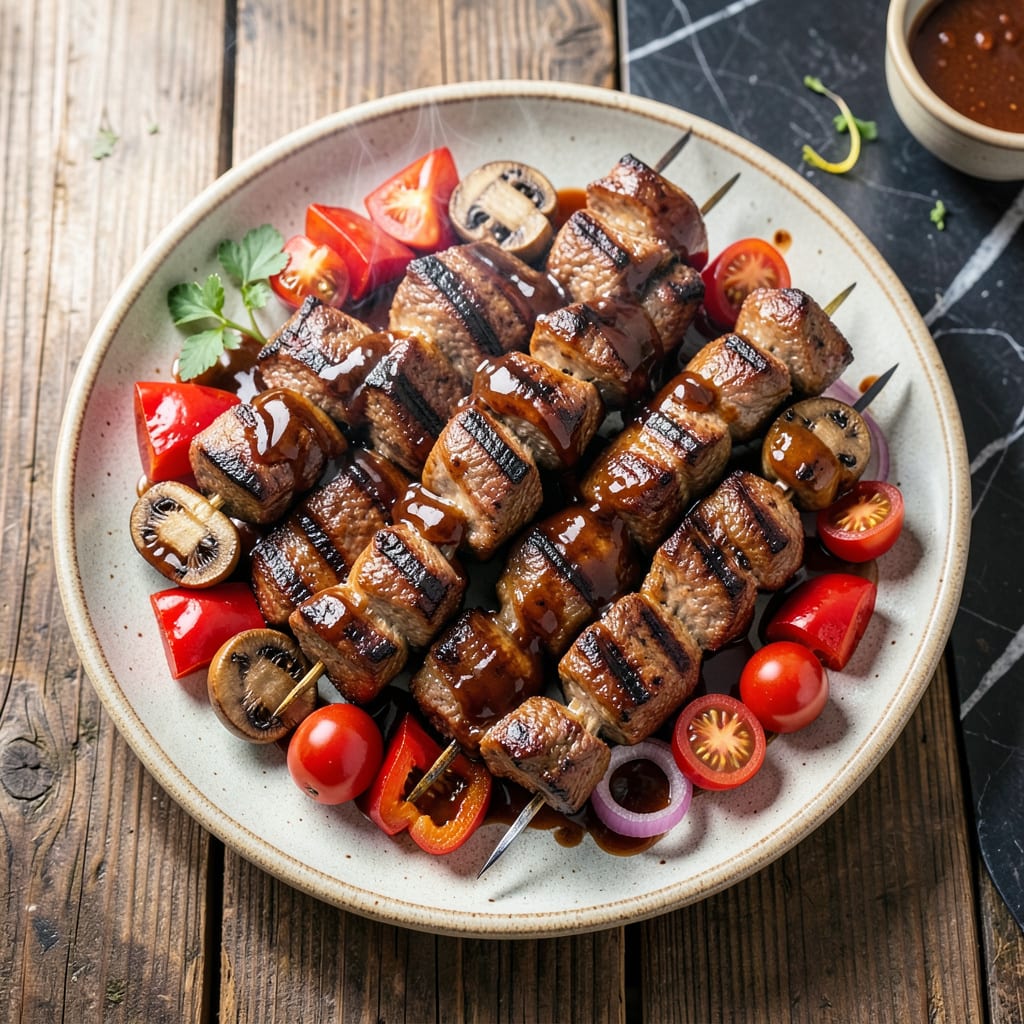 BBQ Beef Kabobs Recipe: Smoky Charred Bites With Sweet Glaze illustration with key details